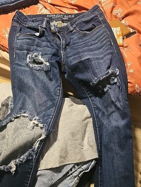 American Eagle Outfitters Dark Blue Ripped Skinny Jeans